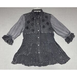Young Threads Whimsigoth Tiered Babydoll Top Womens M Embroidered Fairy Grunge